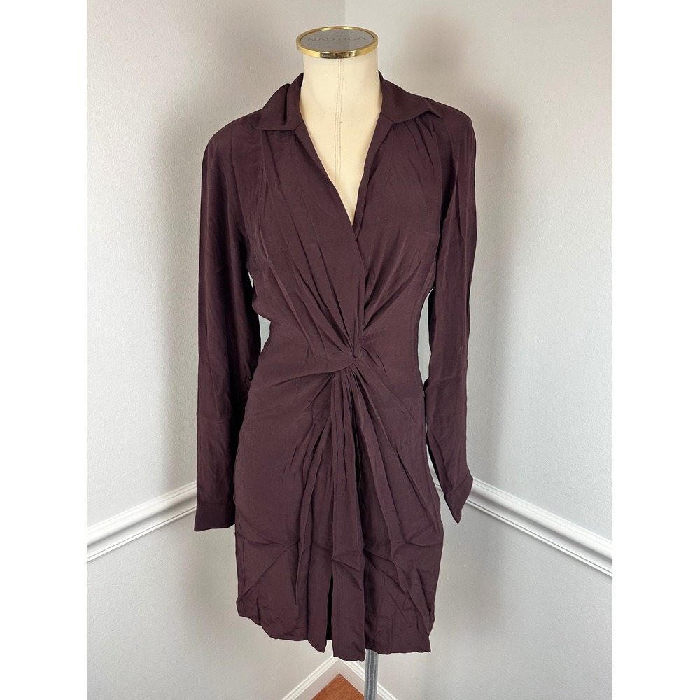 LOFT Long Sleeve Twist Shirtdress Plum Raisin Collared V-Neck NWT 2 Tall